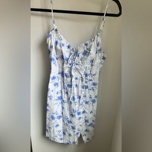 Blue and white floral mini dress